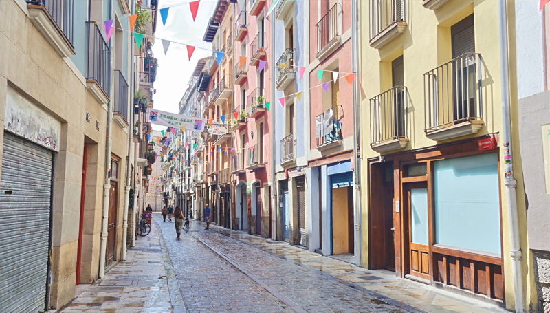 12 - Calle San Lorenzo in the historic old town of Pamplona, Spain, known for its charming cobbled streets and colorful traditional buildings